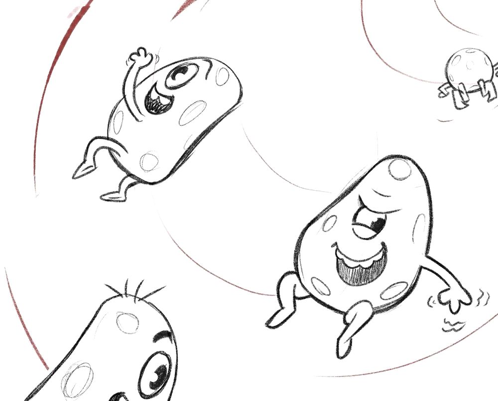 Three grinning Sickies tumbling through a throat.
