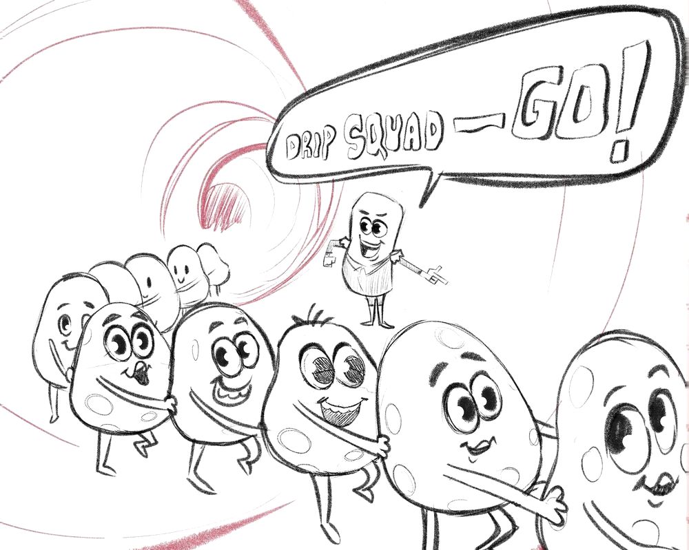 A long line of smiling Sickies marching together.
